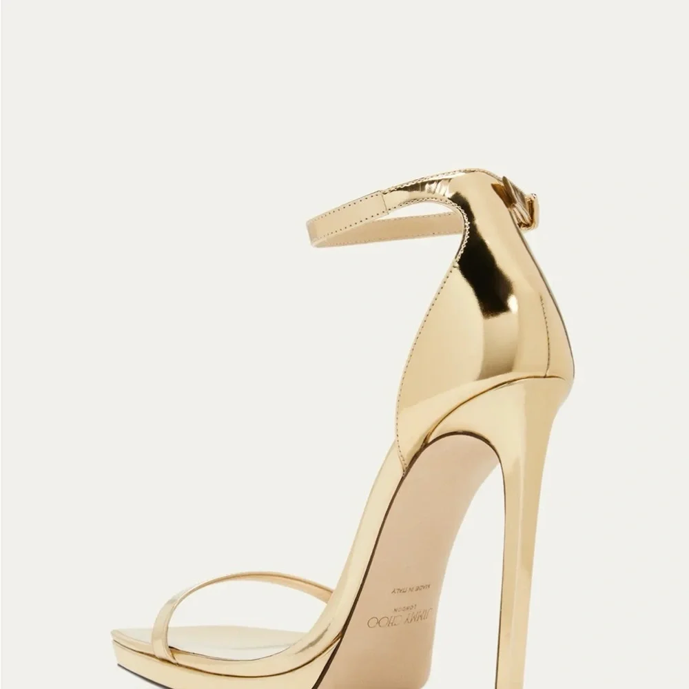 Jimmy Choo "Alva" metallic leather sandals 4.75 in / 120 mm stiletto heel - Picture 2 of 8